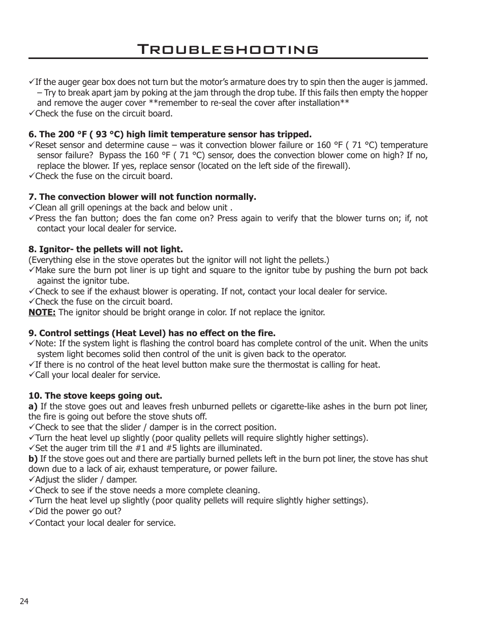 Troubleshooting | Enviro WINDSOR 50-1578 User Manual | Page 24 / 31