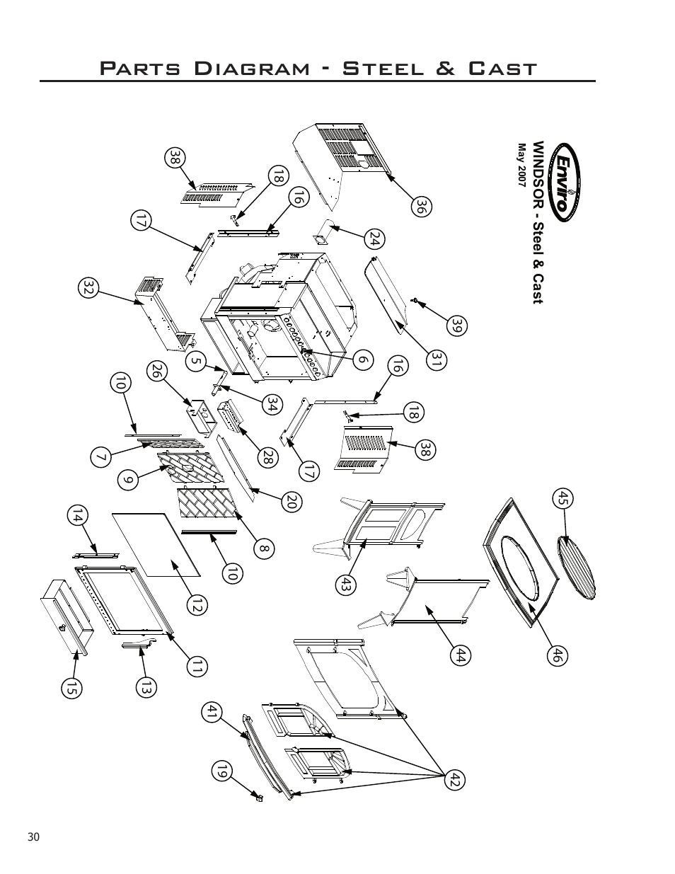 Parts diagram - steel & cast | Enviro WINDSOR 50-1578 User Manual | Page 30 / 31