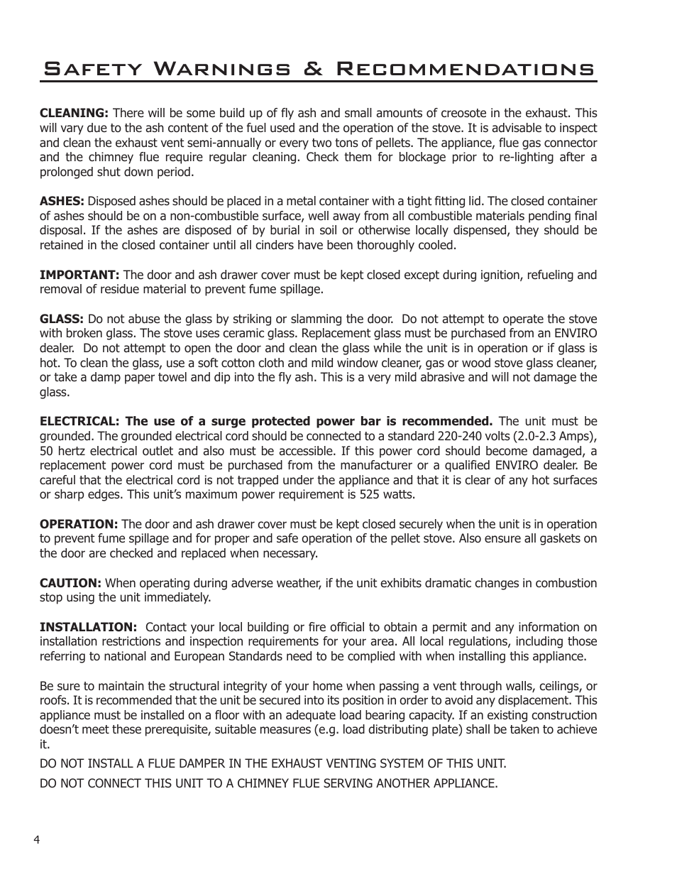 Safety warnings & recommendations | Enviro WINDSOR 50-1578 User Manual | Page 4 / 31