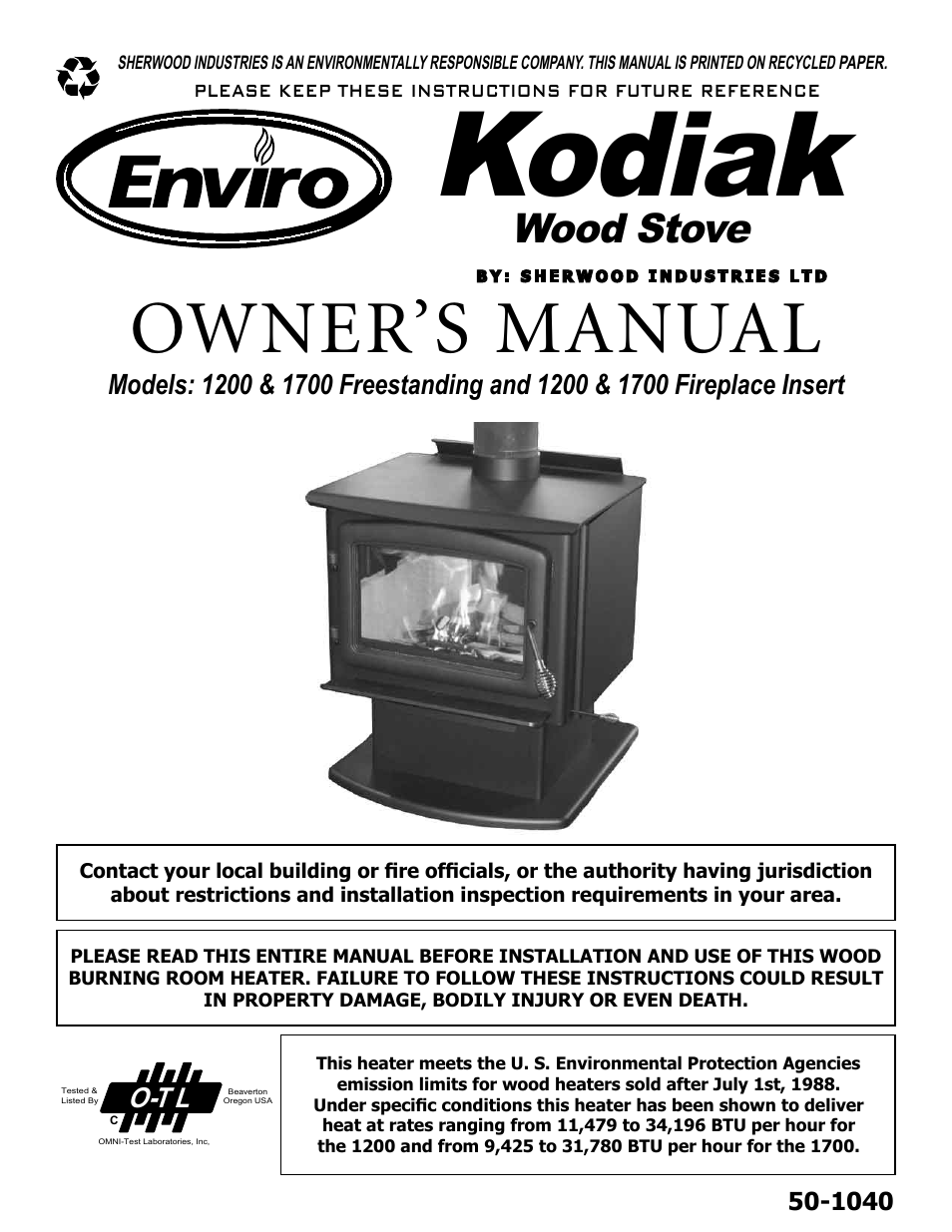 Enviro Kodiak 1700 Freestanding User Manual | 45 pages