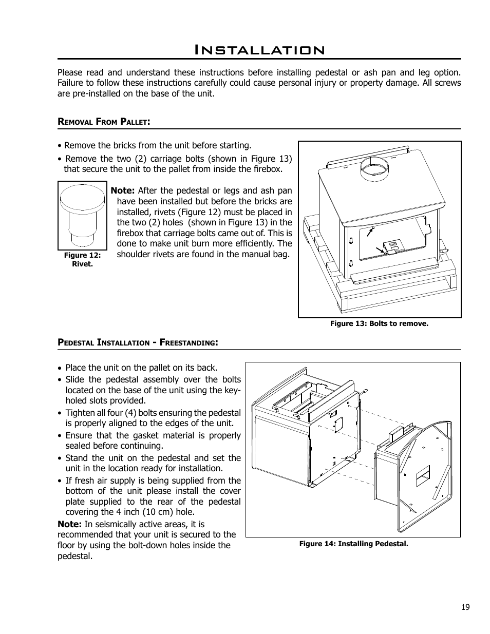 Installation, Removal from pallet, Pedestal installation - freestanding | Enviro Kodiak 1700 Freestanding User Manual | Page 19 / 45
