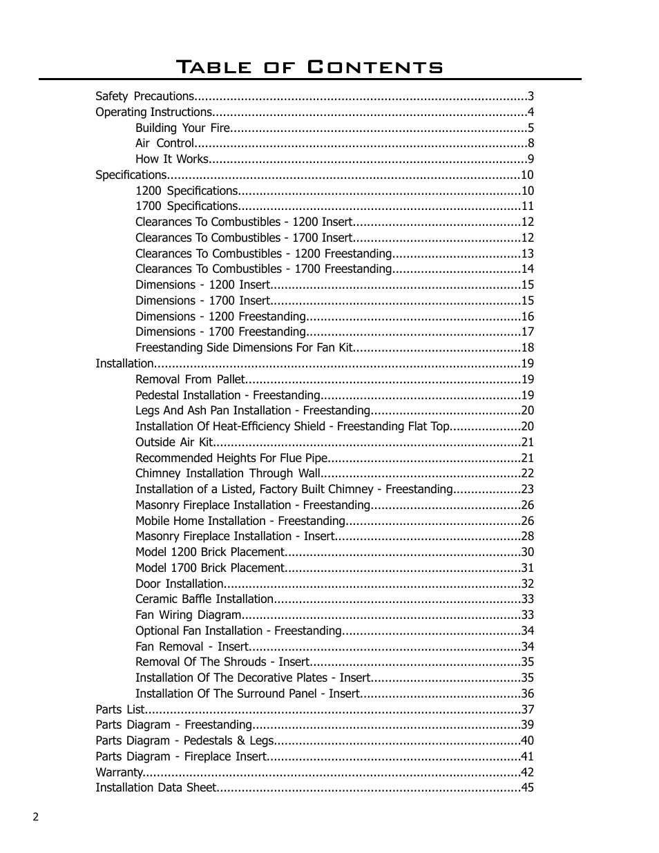 Enviro Kodiak 1700 Freestanding User Manual | Page 2 / 45