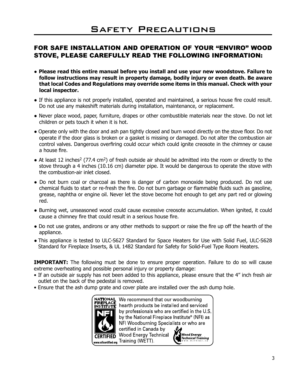 Safety precautions | Enviro Kodiak 1700 Freestanding User Manual | Page 3 / 45