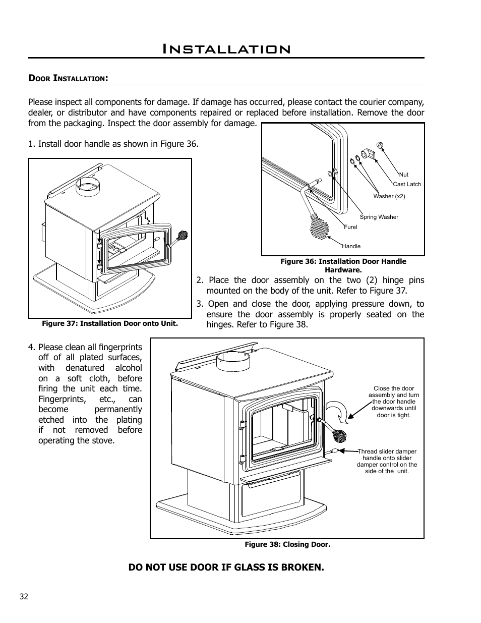 Door installation, Installation | Enviro Kodiak 1700 Freestanding User Manual | Page 32 / 45