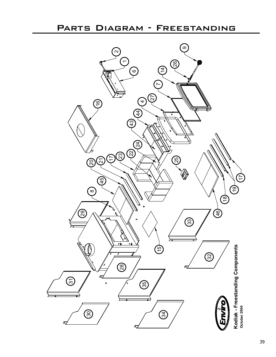 Parts diagram - freestanding | Enviro Kodiak 1700 Freestanding User Manual | Page 39 / 45