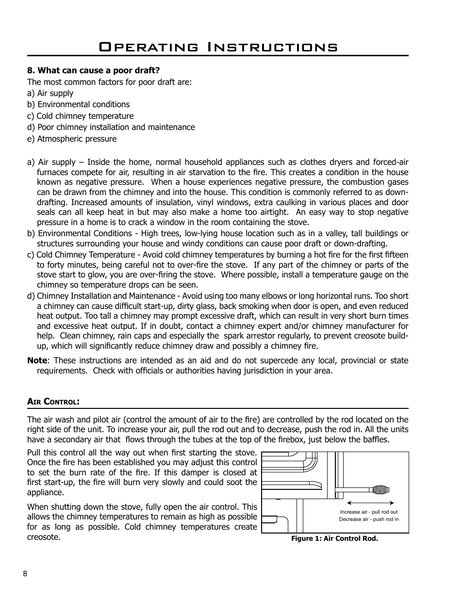 Air control, Operating instructions | Enviro Kodiak 1700 Freestanding User Manual | Page 8 / 45