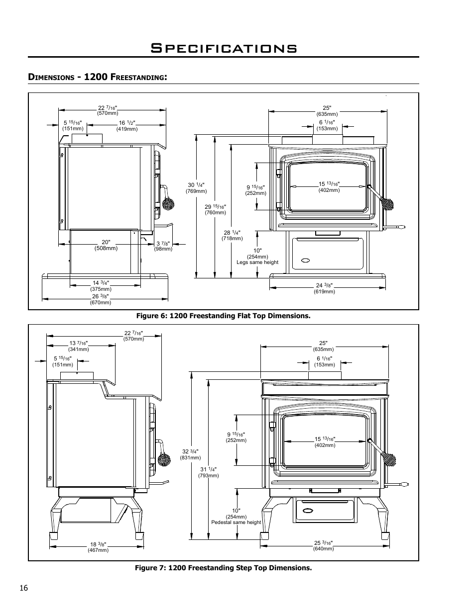 Dimensions - 1200 freestanding, Specifications, 1200 f | Enviro KODIAK 1200 User Manual | Page 16 / 48