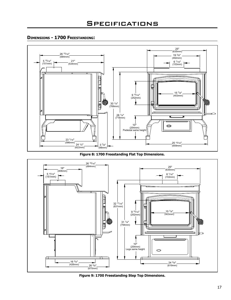 Dimensions - 1700 freestanding, Specifications, 1700 f | Enviro KODIAK 1200 User Manual | Page 17 / 48