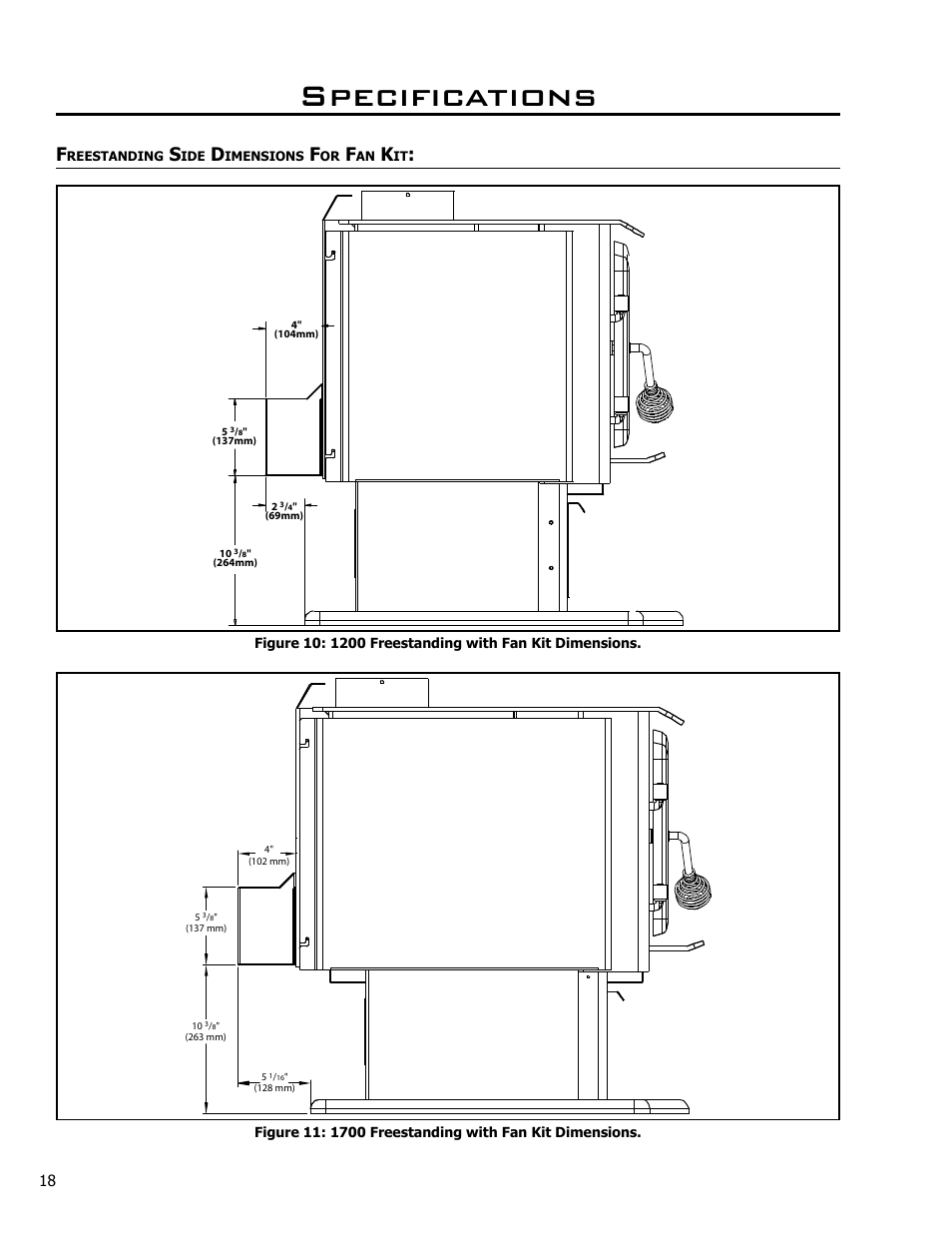 Freestanding side dimensions for fan kit, Specifications | Enviro KODIAK 1200 User Manual | Page 18 / 48