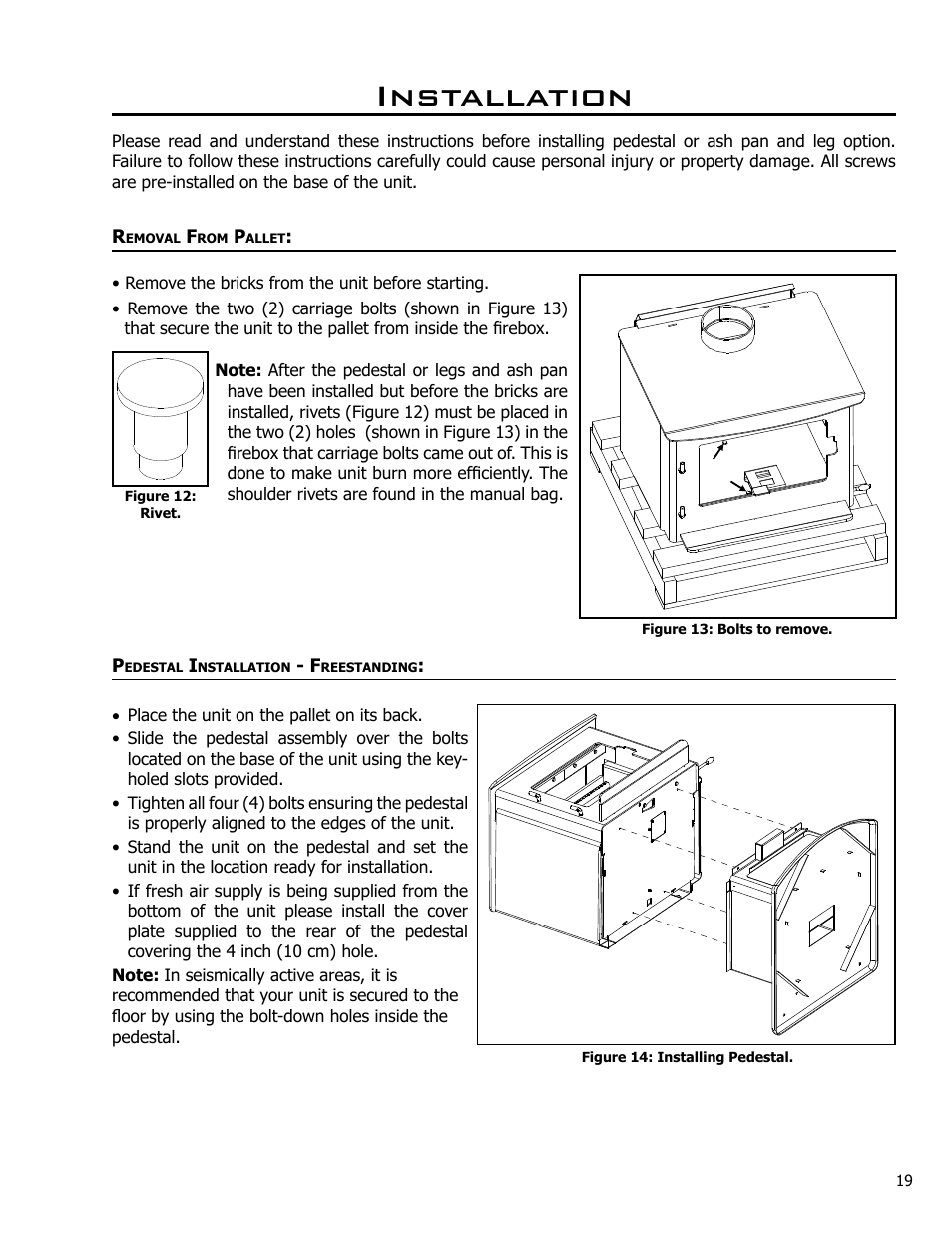 Installation, Removal from pallet, Pedestal installation - freestanding | Enviro KODIAK 1200 User Manual | Page 19 / 48