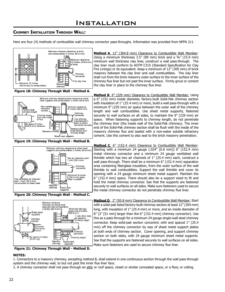 Chimney installation through wall, Installation | Enviro KODIAK 1200 User Manual | Page 22 / 48
