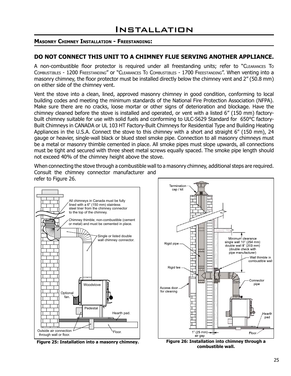 Masonry chimney installation - freestanding, Installation | Enviro KODIAK 1200 User Manual | Page 25 / 48