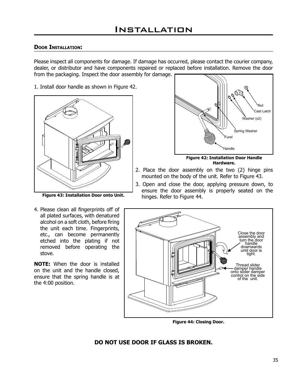 Door installation, Installation | Enviro KODIAK 1200 User Manual | Page 35 / 48