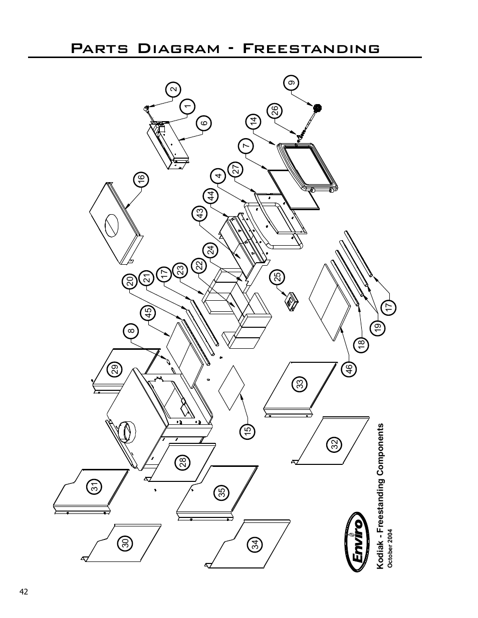 Parts diagram - freestanding | Enviro KODIAK 1200 User Manual | Page 42 / 48