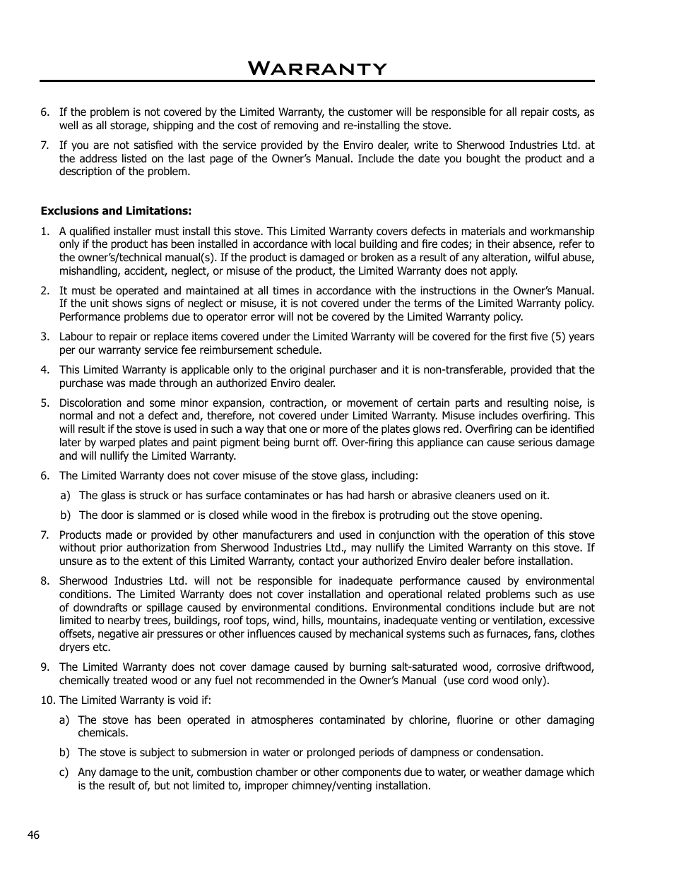Warranty | Enviro KODIAK 1200 User Manual | Page 46 / 48