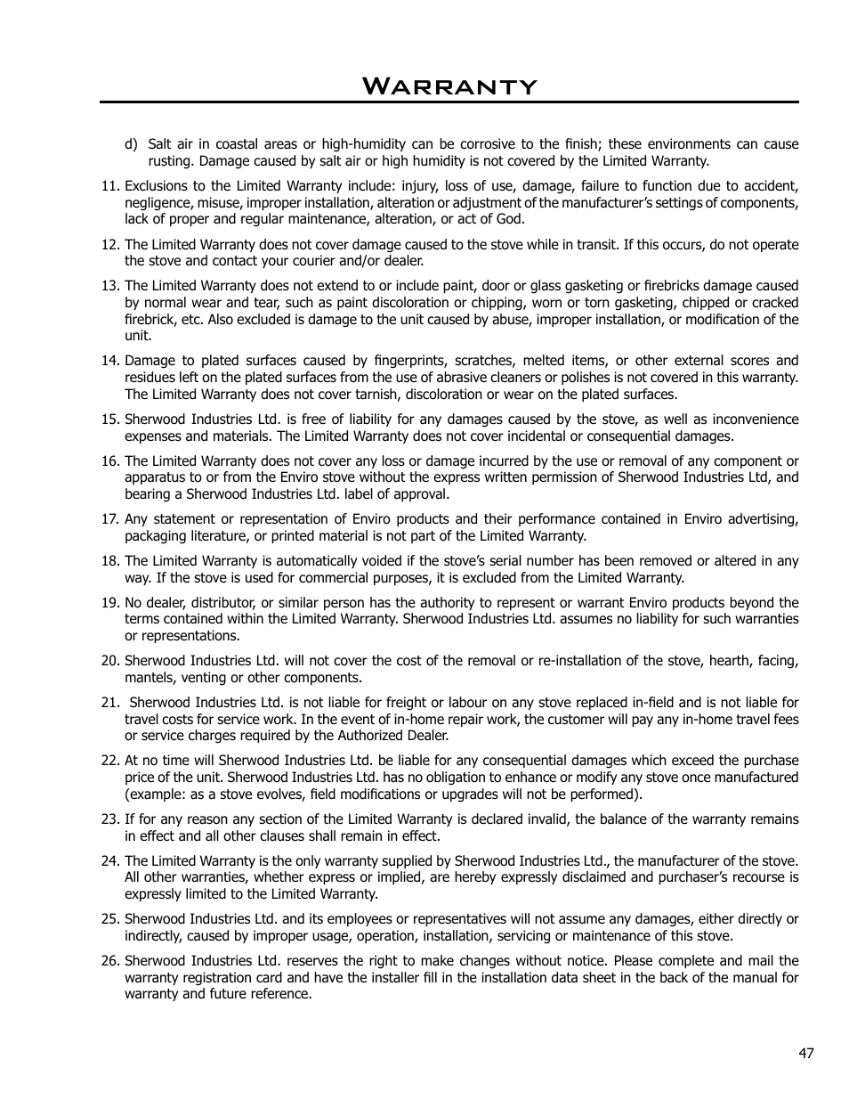 Warranty | Enviro KODIAK 1200 User Manual | Page 47 / 48