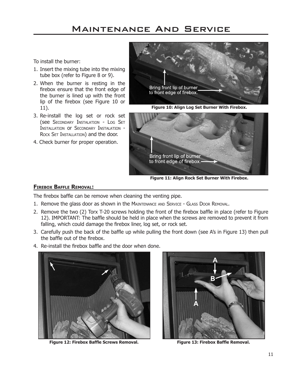 Firebox baffle removal, Maintenance and service | Enviro C-11366 User Manual | Page 11 / 35