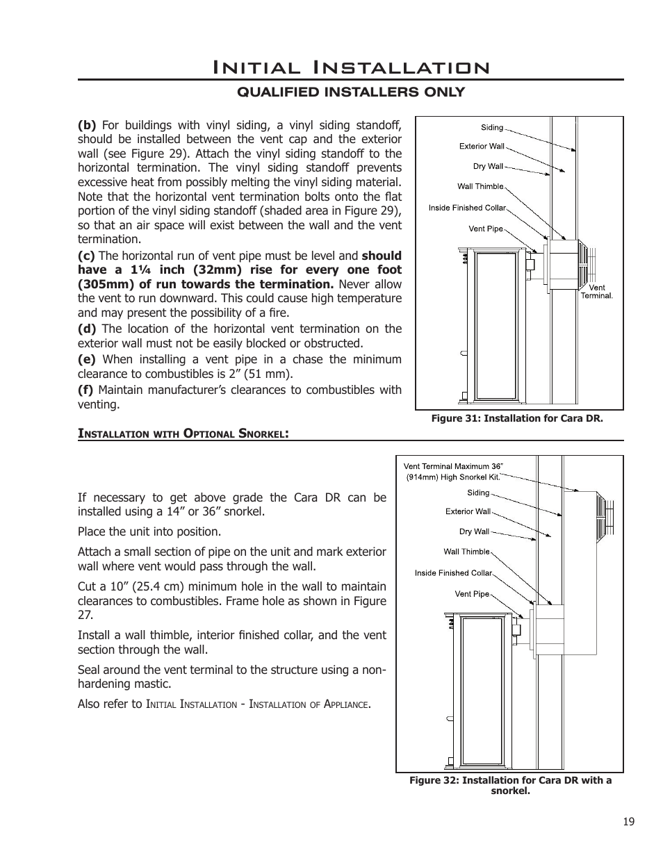 Installation with optional snorkel, Initial installation | Enviro C-11366 User Manual | Page 19 / 35