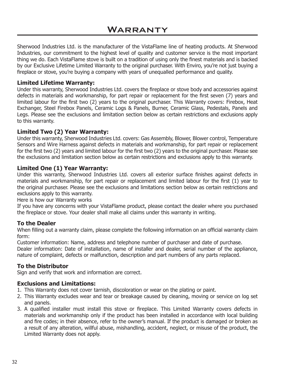 Warranty | Enviro C-11366 User Manual | Page 32 / 35