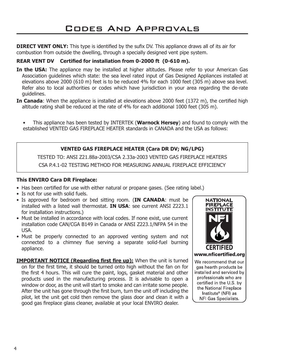 Codes and approvals | Enviro C-11366 User Manual | Page 4 / 35