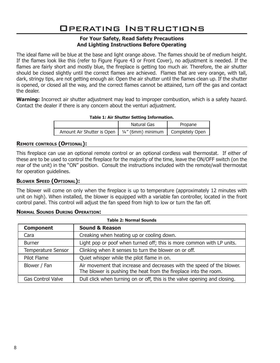 Remote controls (optional), Blower speed (optional), Normal sounds during operation | Operating instructions | Enviro C-11366 User Manual | Page 8 / 35