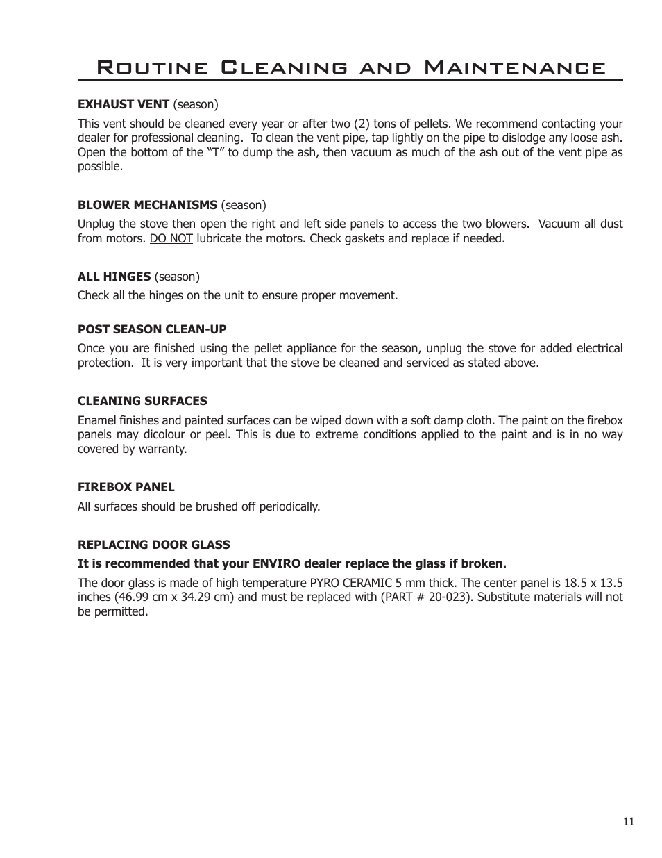 Routine cleaning and maintenance | Enviro Empress User Manual | Page 11 / 13