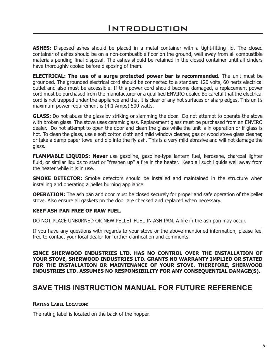 Introduction, Save this instruction manual for future reference | Enviro Empress User Manual | Page 5 / 13