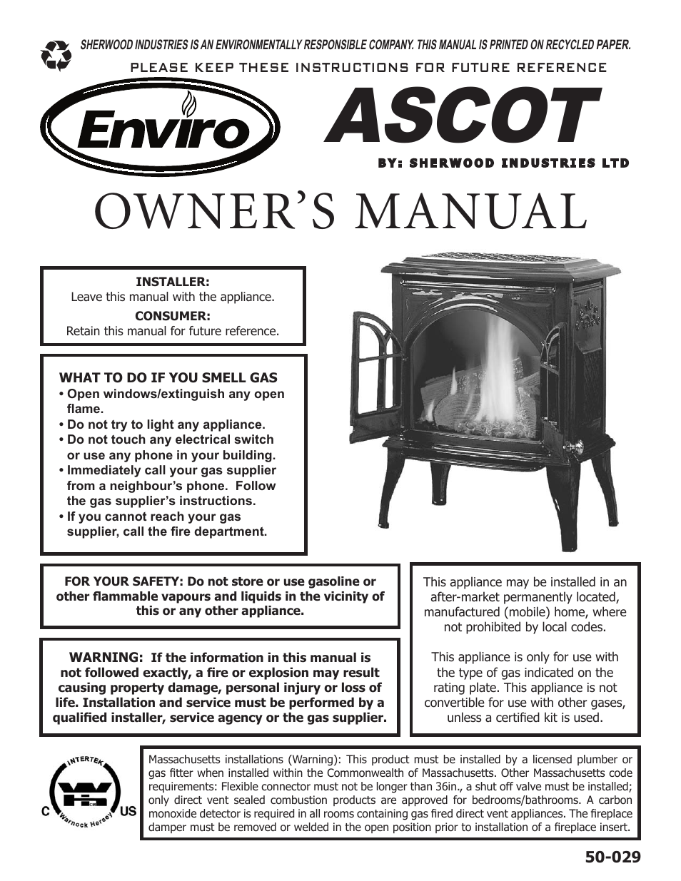 Enviro ASCOT VENTED GAS FIREPLACE HEATER User Manual | 42 pages