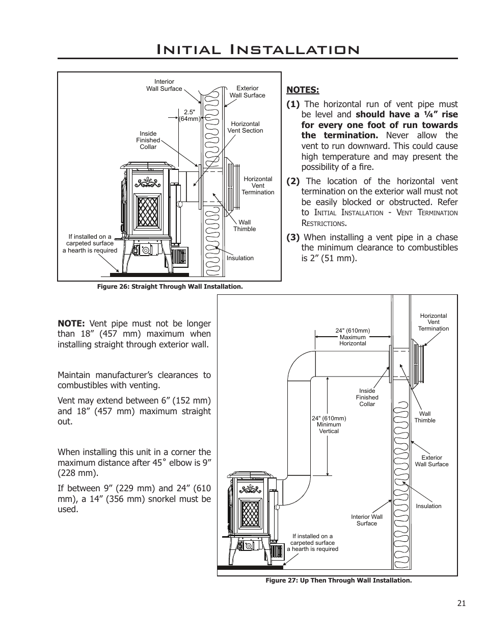 Initial installation | Enviro ASCOT VENTED GAS FIREPLACE HEATER User Manual | Page 21 / 42