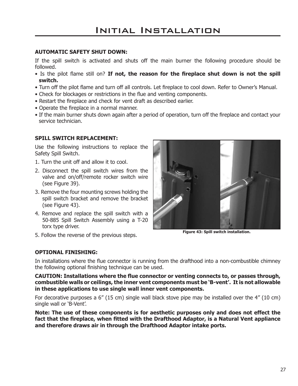 Initial installation | Enviro ASCOT VENTED GAS FIREPLACE HEATER User Manual | Page 27 / 42