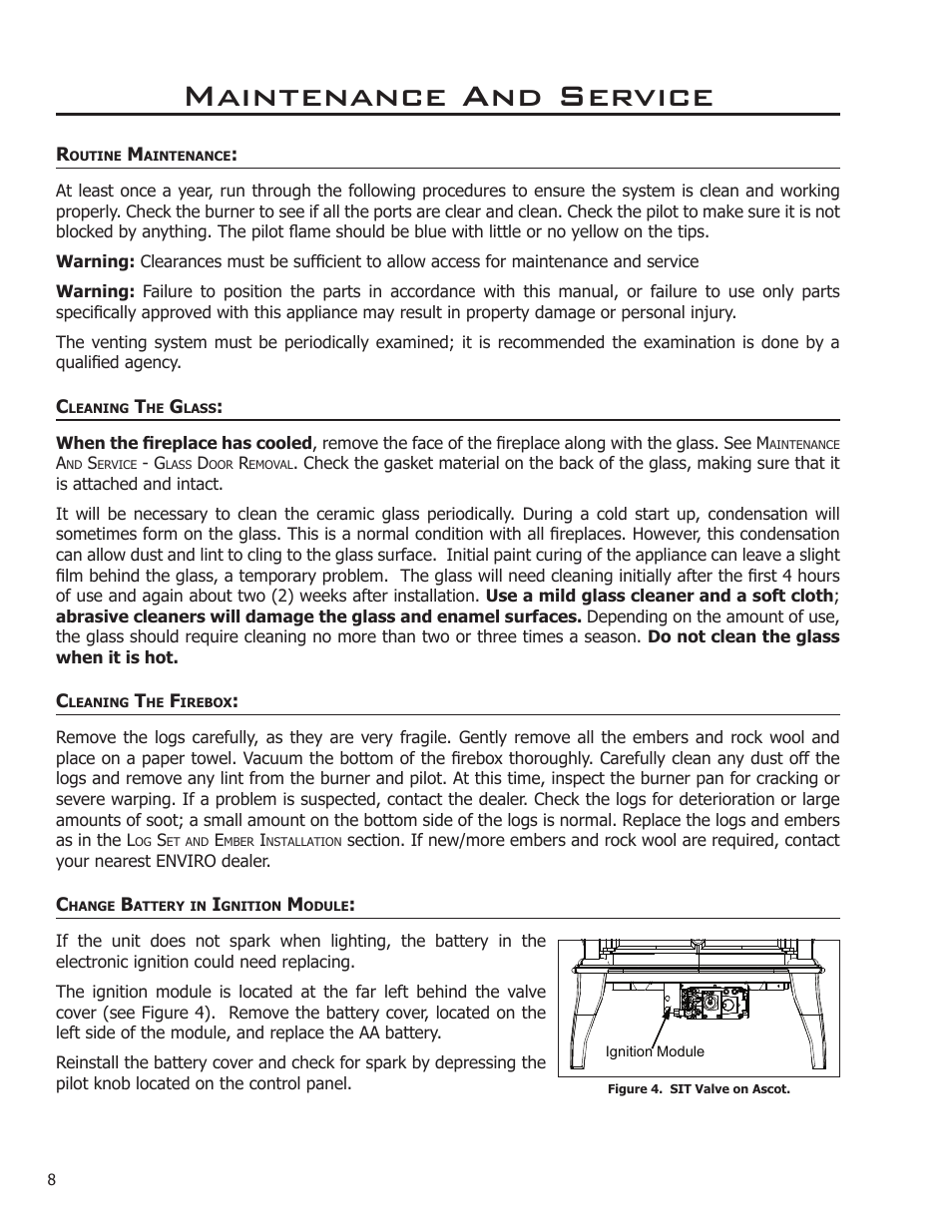 Maintenance and service, Routine maintenance, Cleaning the glass | Enviro ASCOT VENTED GAS FIREPLACE HEATER User Manual | Page 8 / 42