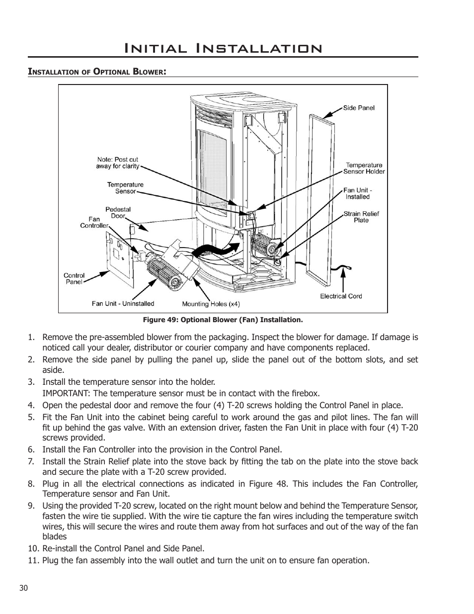 Installation of optional blower, Initial installation | Enviro ENVIRO User Manual | Page 30 / 42