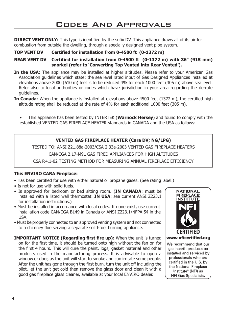 Codes and approvals | Enviro ENVIRO User Manual | Page 4 / 42