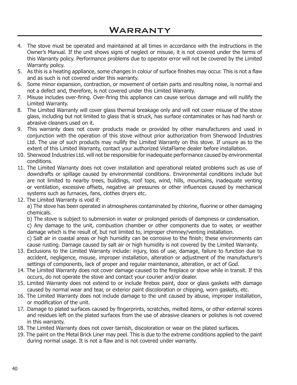 Warranty | Enviro ENVIRO User Manual | Page 40 / 42