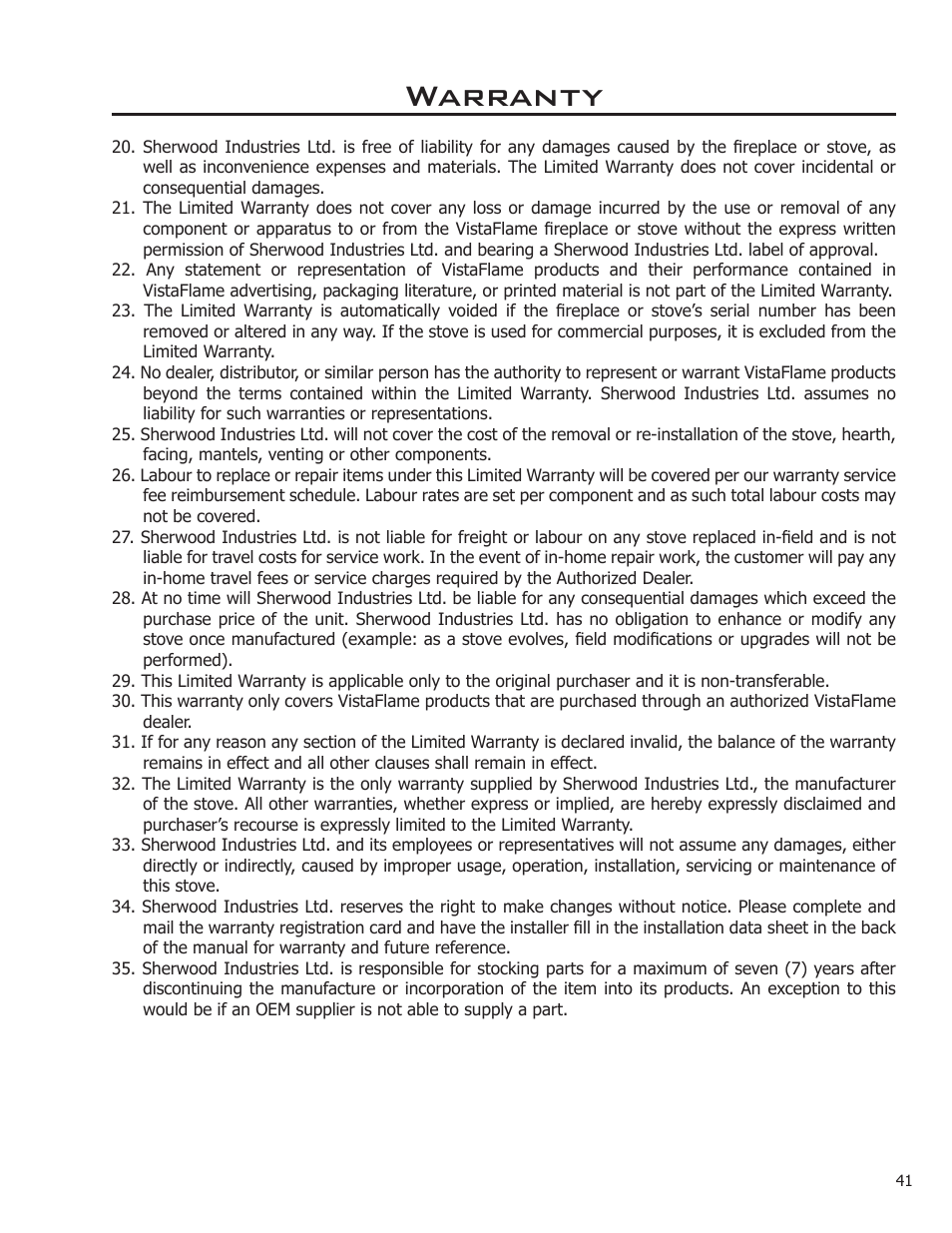 Warranty | Enviro ENVIRO User Manual | Page 41 / 42