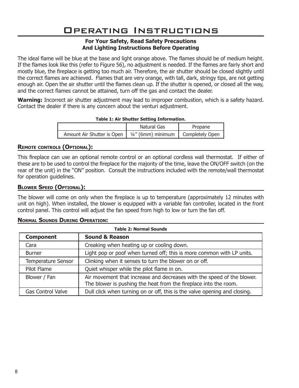 Remote controls (optional), Blower speed (optional), Normal sounds during operation | Operating instructions | Enviro ENVIRO User Manual | Page 8 / 42