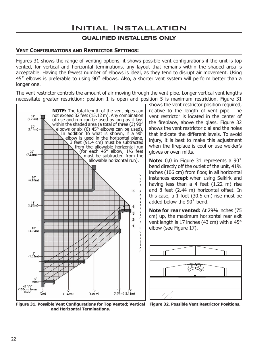 Vent configurations and restrictor settings, Initial installation | Enviro C-11275 User Manual | Page 22 / 42