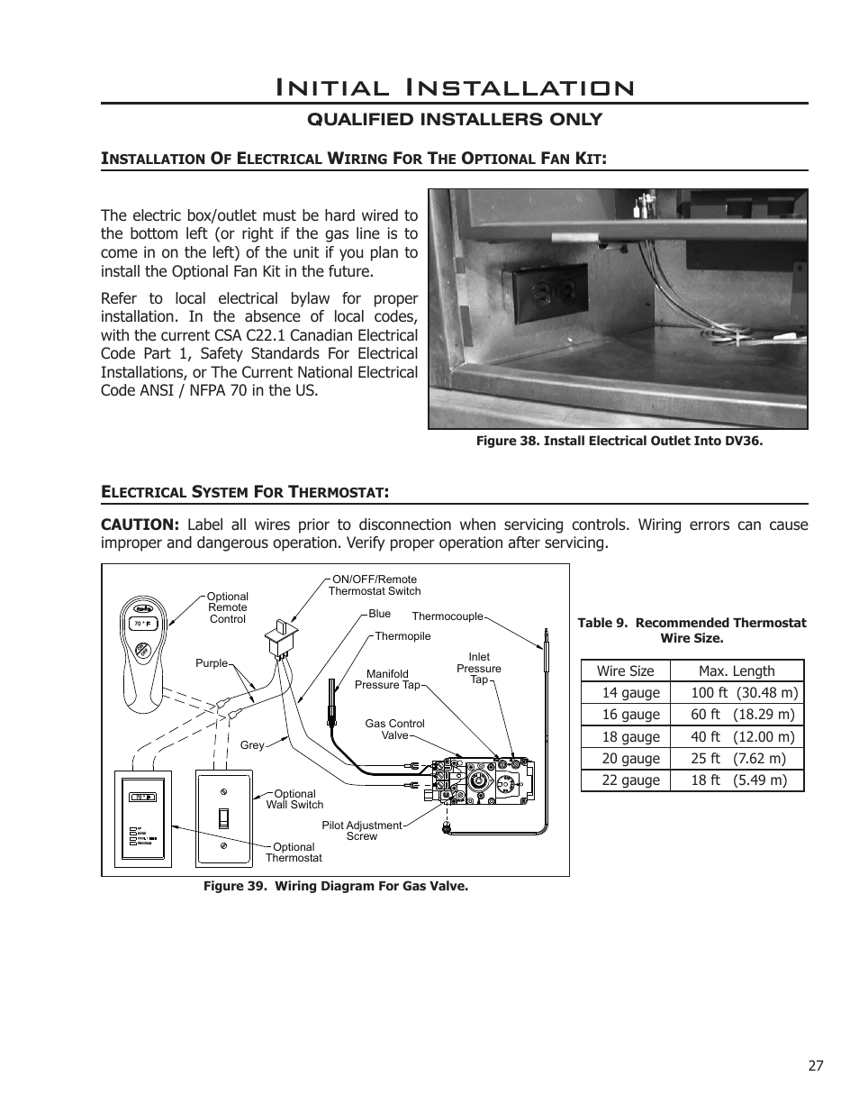 Electrical system for thermostat, Initial installation, Qualified installers only i | Enviro C-11275 User Manual | Page 27 / 42