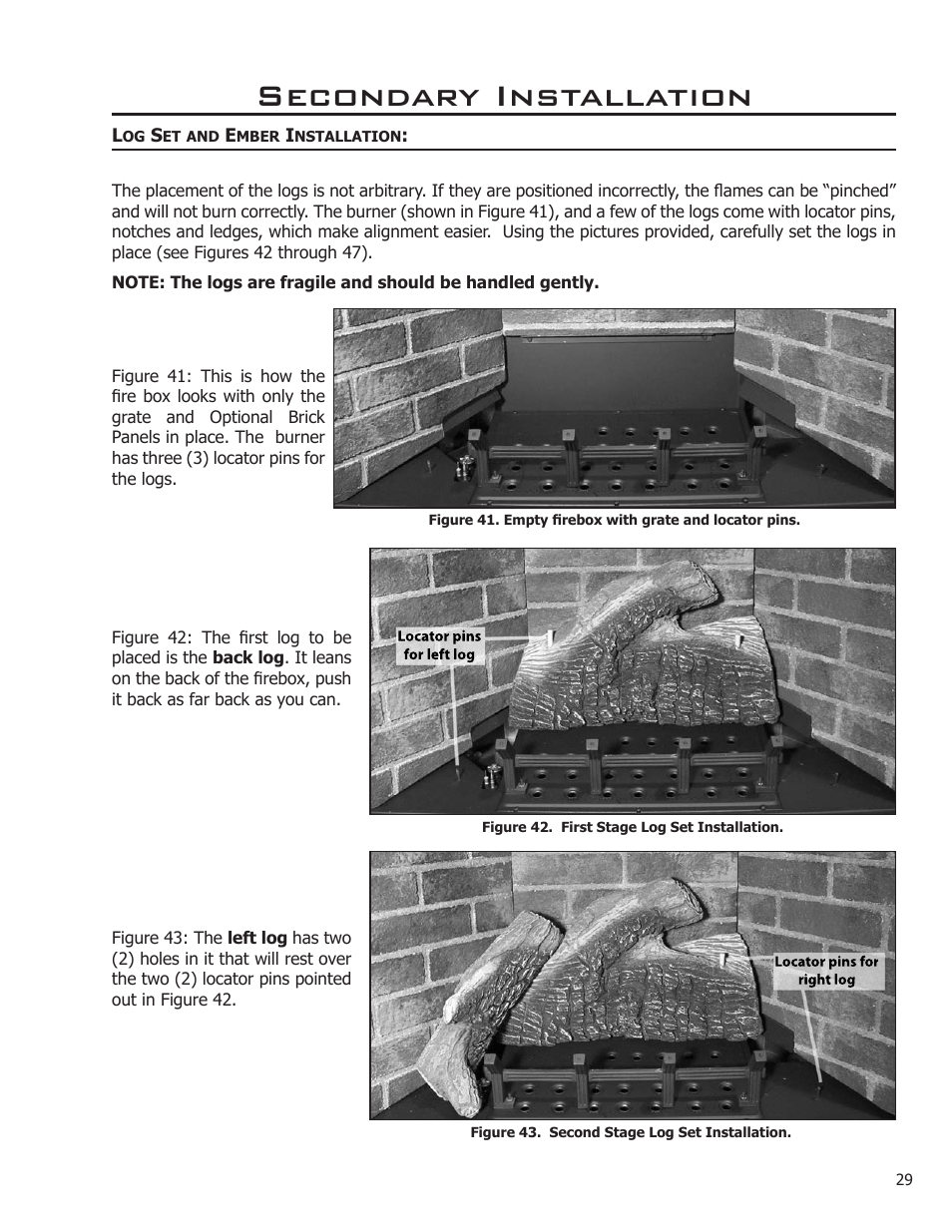 Secondary installation, Log set and ember installation | Enviro C-11275 User Manual | Page 29 / 42