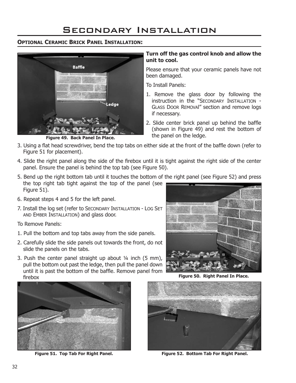 Optional ceramic brick panel installation, Secondary installation | Enviro C-11275 User Manual | Page 32 / 42