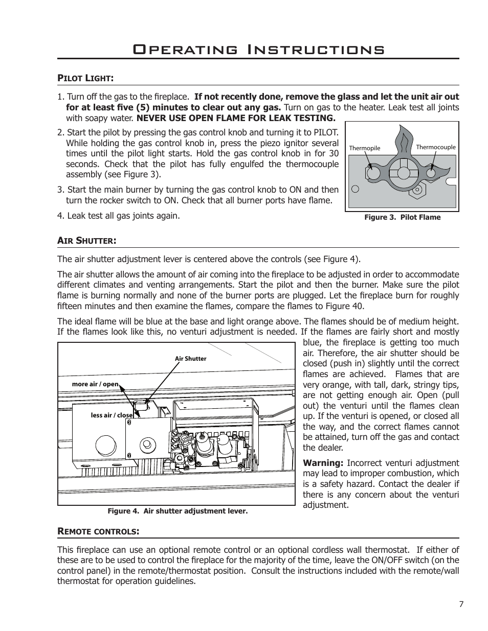 Pilot light, Air shutter, Operating instructions | Enviro C-11275 User Manual | Page 7 / 42