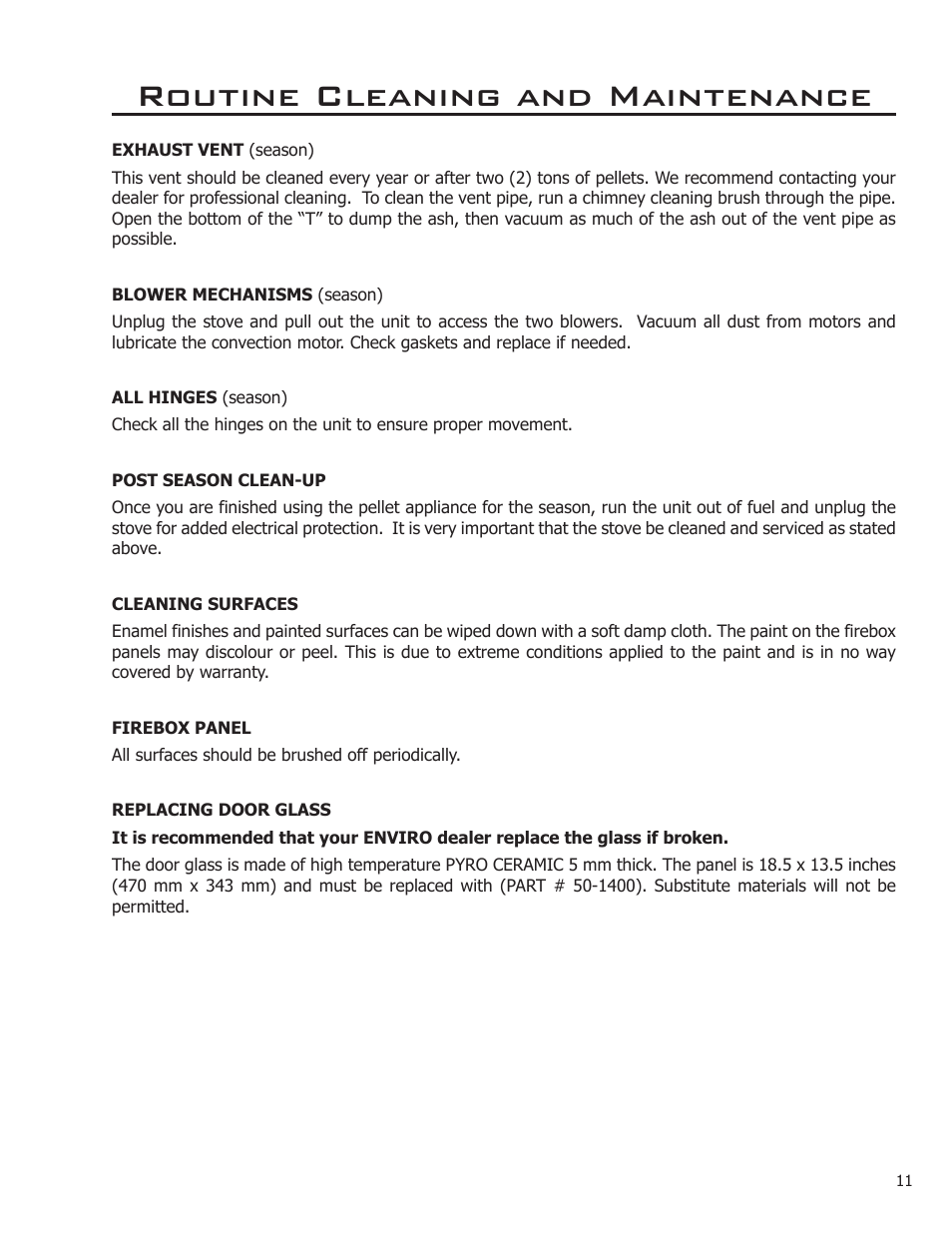 Routine cleaning and maintenance | Enviro C-11114 User Manual | Page 11 / 13