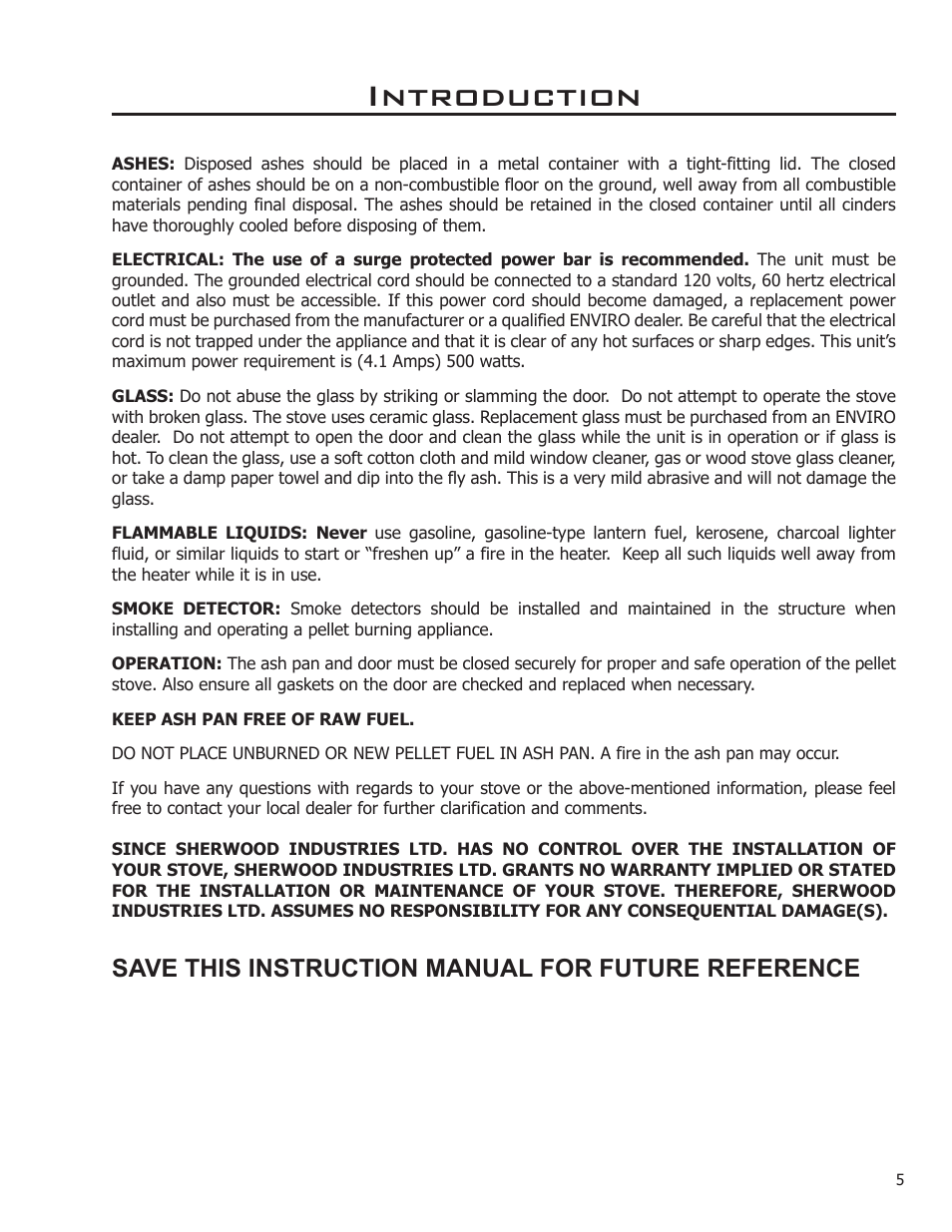 Introduction, Save this instruction manual for future reference | Enviro C-11114 User Manual | Page 5 / 13