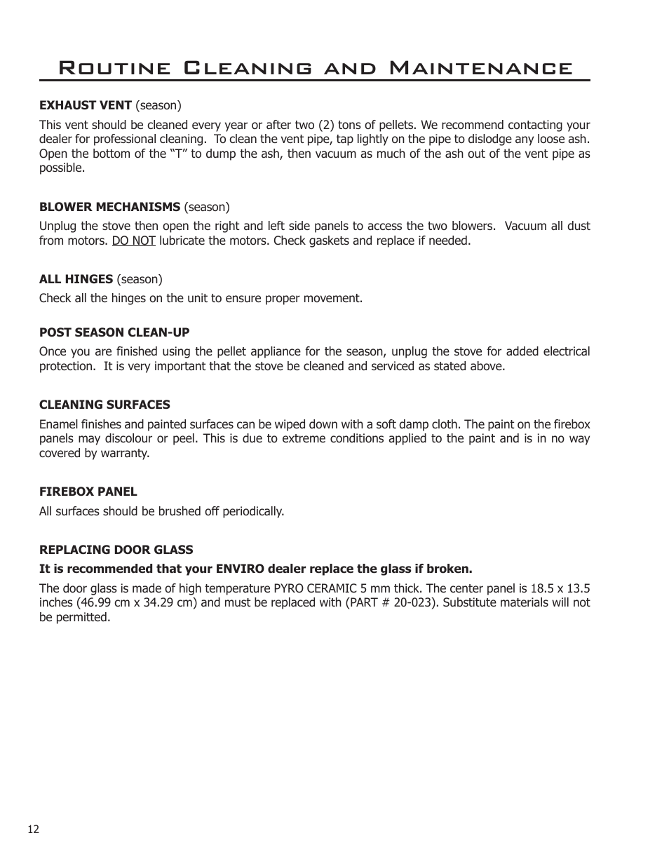 Routine cleaning and maintenance | Enviro C-11112 User Manual | Page 12 / 14