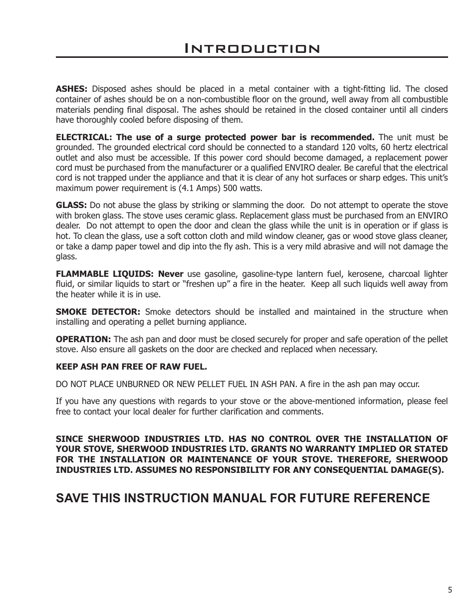 Introduction, Save this instruction manual for future reference | Enviro C-11112 User Manual | Page 5 / 14