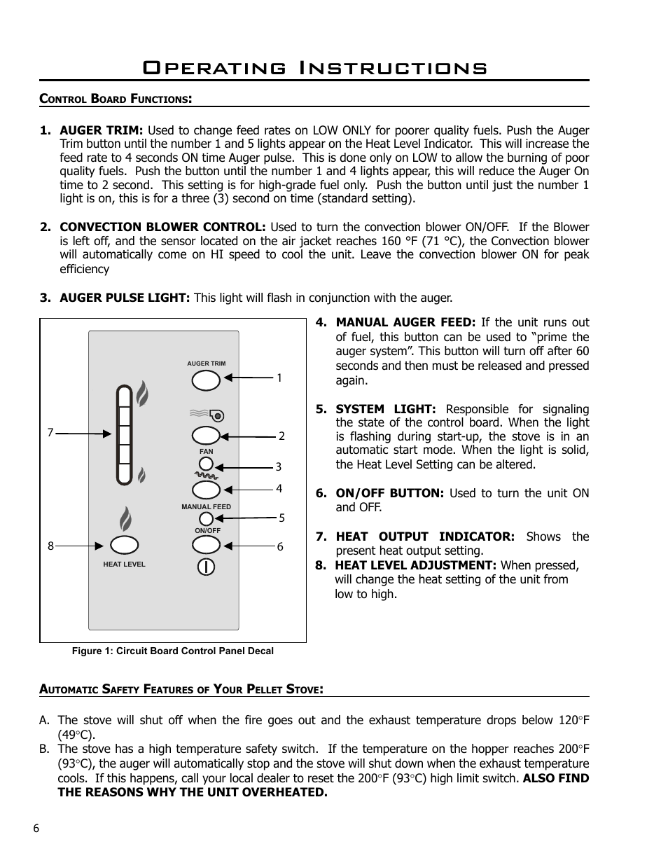 Operating instructions, Control board functions | Enviro C-10608 User Manual | Page 6 / 36