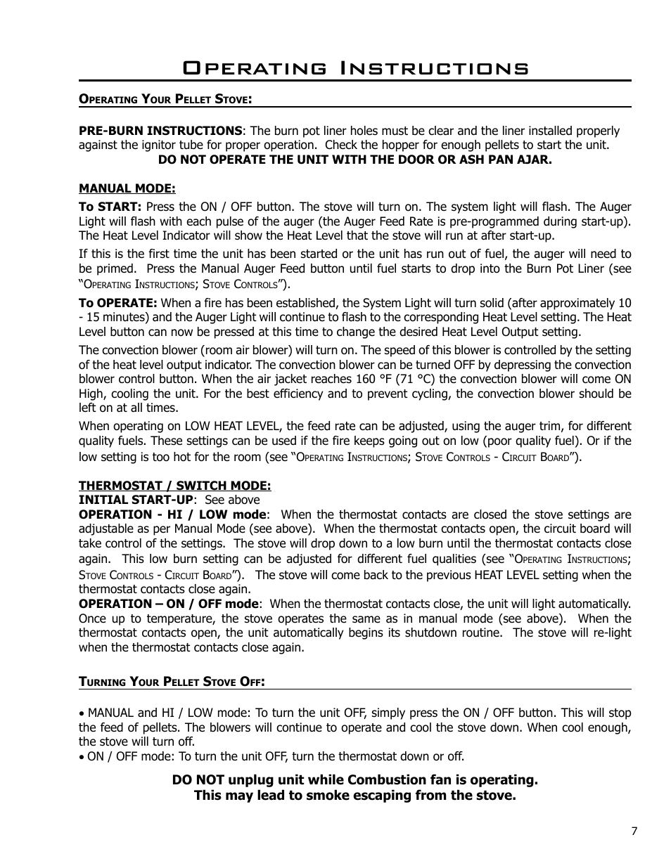 Operating your pellet stove, Turning your pellet stove off, Operating instructions | Enviro C-10608 User Manual | Page 7 / 36