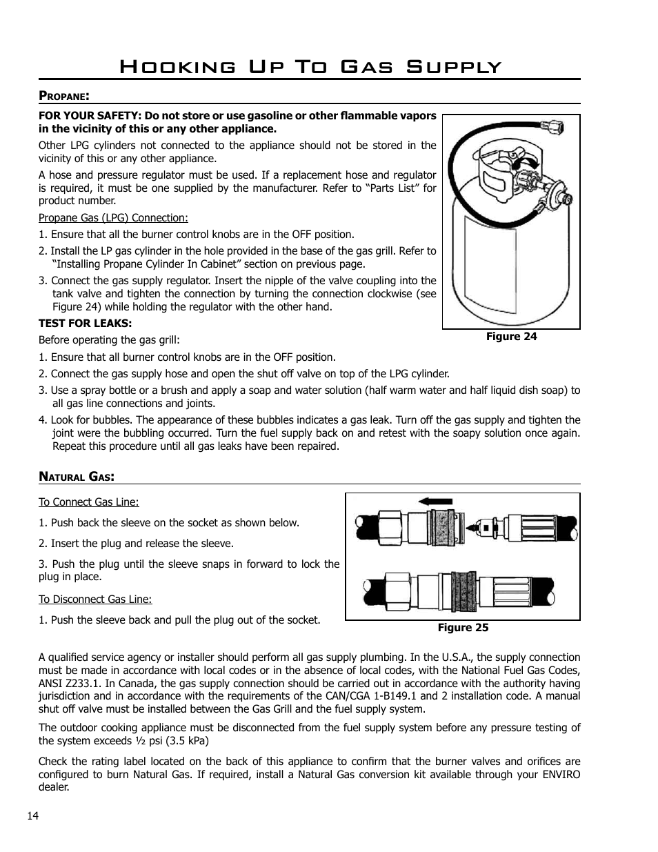 Hooking up to gas supply, Propane, Natural gas | Enviro Bistro 4500 C-10124 User Manual | Page 14 / 30