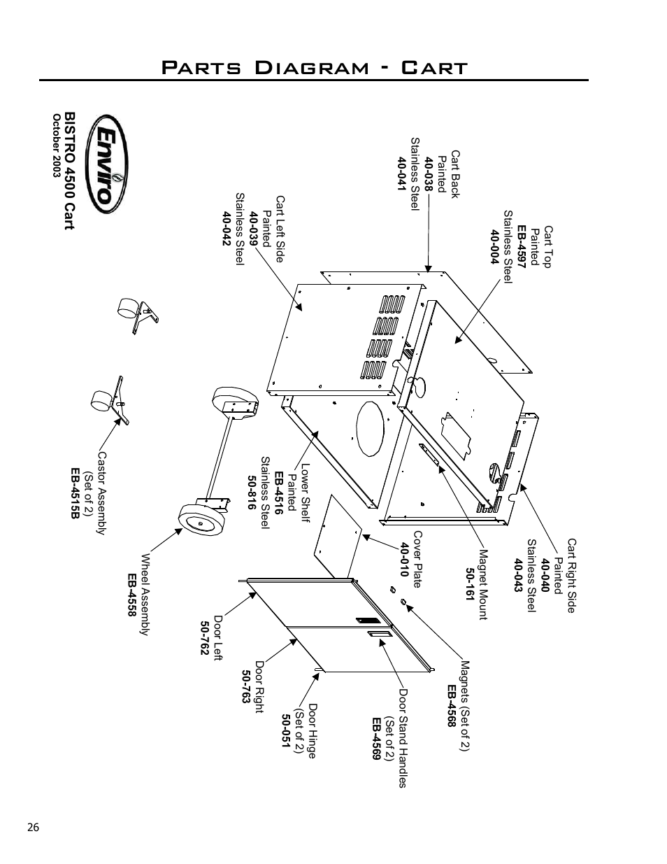 Parts diagram - cart, Bis tr o 45 00 c art | Enviro Bistro 4500 C-10124 User Manual | Page 26 / 30