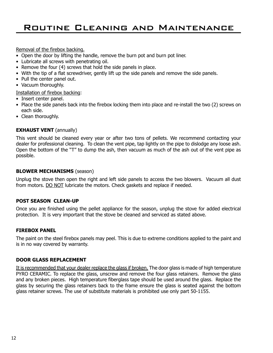 Routine cleaning and maintenance | Enviro BERN C-10629 User Manual | Page 12 / 14